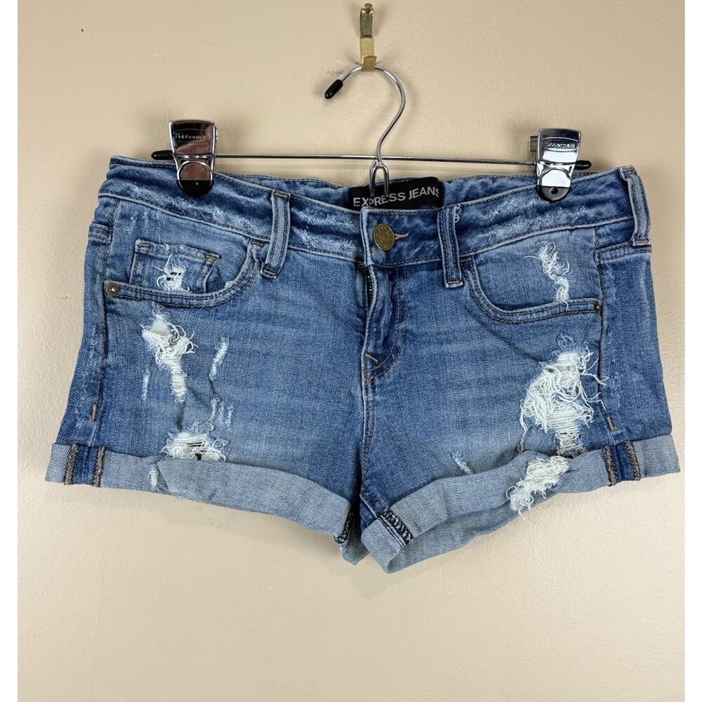 Express Cuffed Denim Shorts Women’s Size 2 Stretch Low Rise Rolled Hem